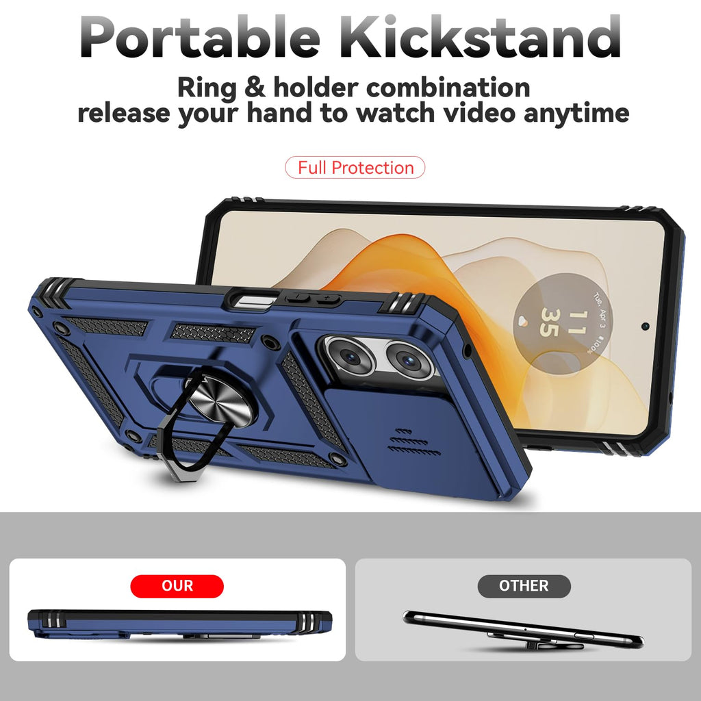 for Motorola Moto G 2025 / Moto G 2026 / Moto G Play 2026 Case, with Slide Camera Cover Screen Protector Ring Holder Kickstand Military Grade Protection Drop Tested Protective Phone Case (Navy Blue)