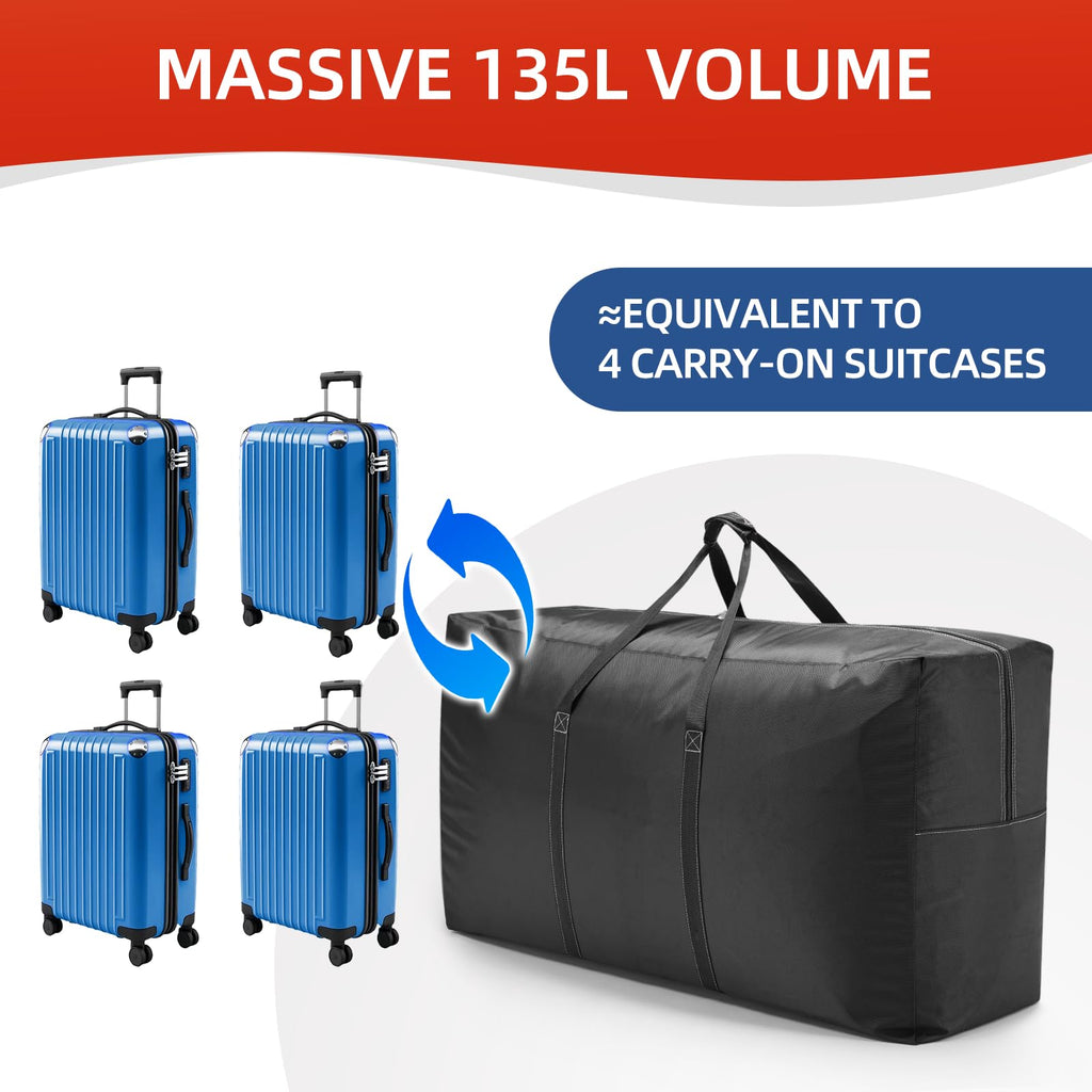Extra Large travel duffel bag with Strong Handles, Waterproof duffel bag, Durable Zippers, Extra Large Storage Totes for Space Saving and Moving Supplies