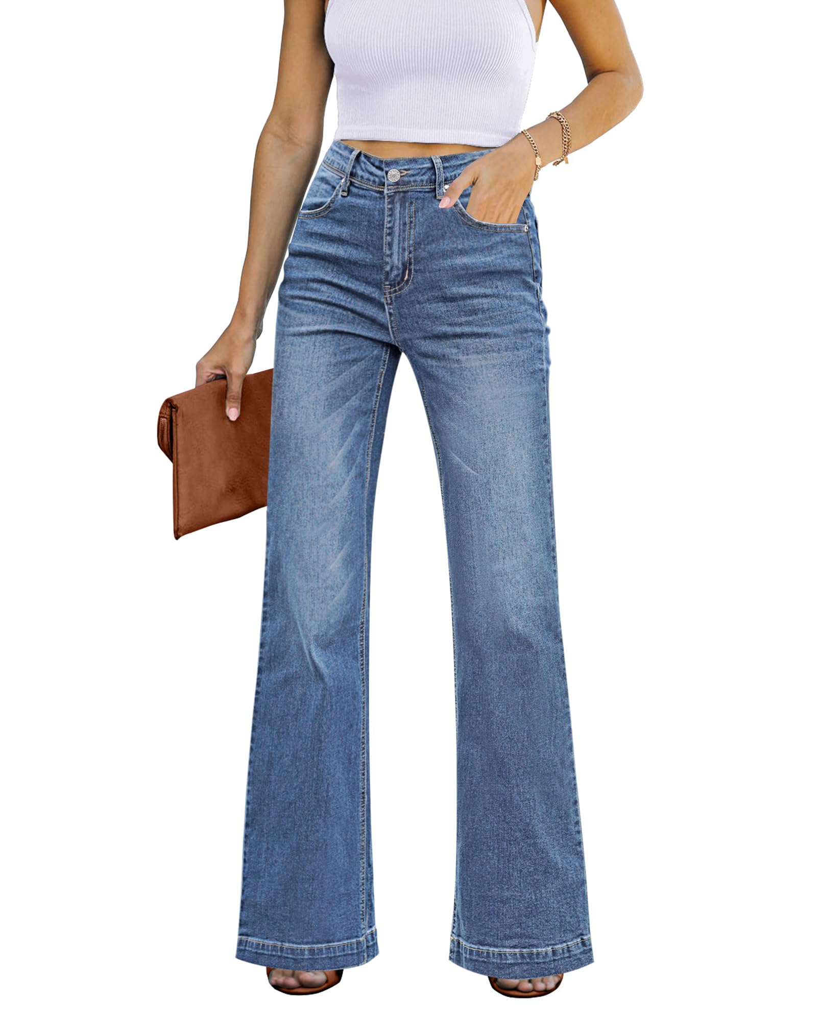GRAPENT Western Bootcut Bell Bottom Jeans for Women's 90s Outfit High Waisted Stretchy Jeans in Bay Blue Size 4 6