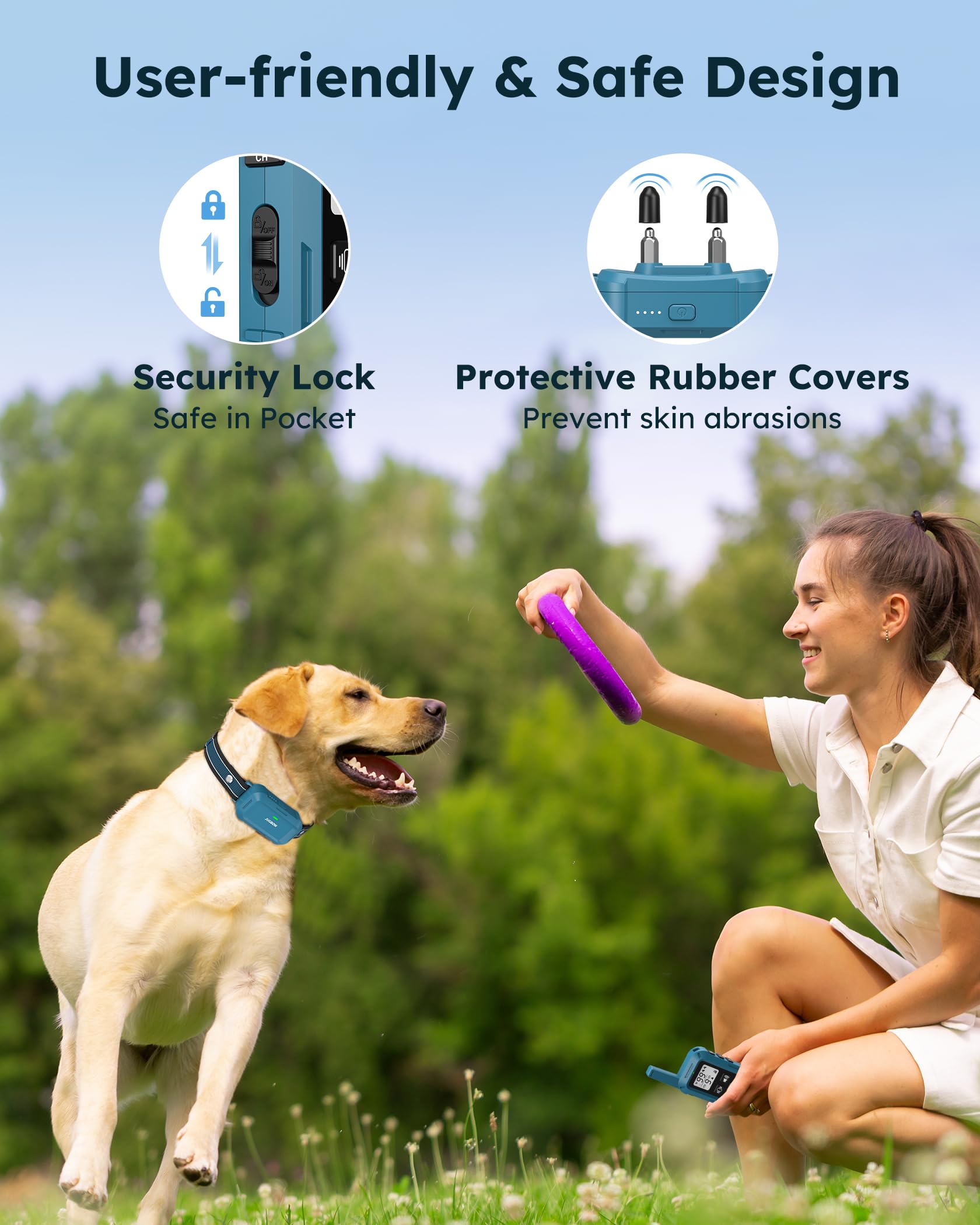 Jugbow Dog Shock Collar - 4200FT Dog Training Collar with Remote, IPX7 Waterproof Electric Collar with 4 Training Modes, Security Lock, Rechargeable e-Collar for Dogs 10-120lbs