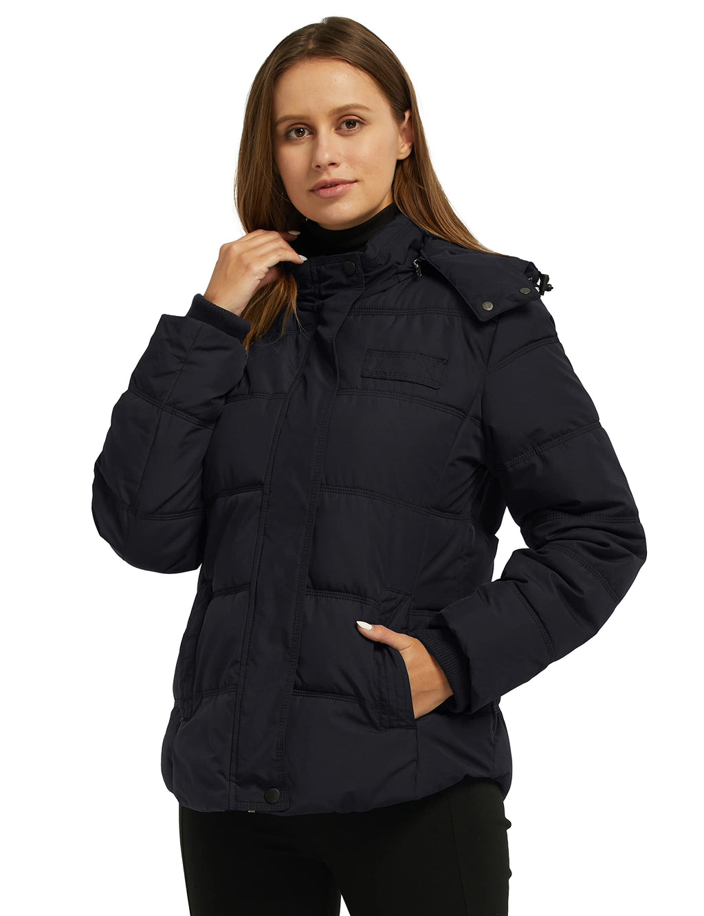 wantdo Women's Thickened Puffer Jacket Light Winter Coat Winter Jacket Black 3XL