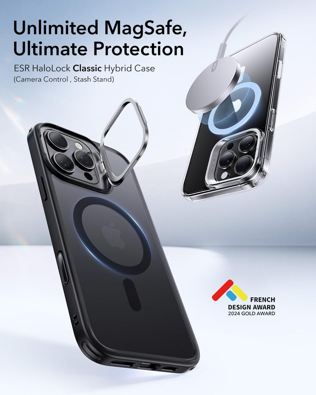 ESR for iPhone 16 Pro Max Case,Camera Control Button Compatible with MagSafe, Military-Grade Protective Case, Built-in Stash Stand Phone Case Classic Series, Frosted Black