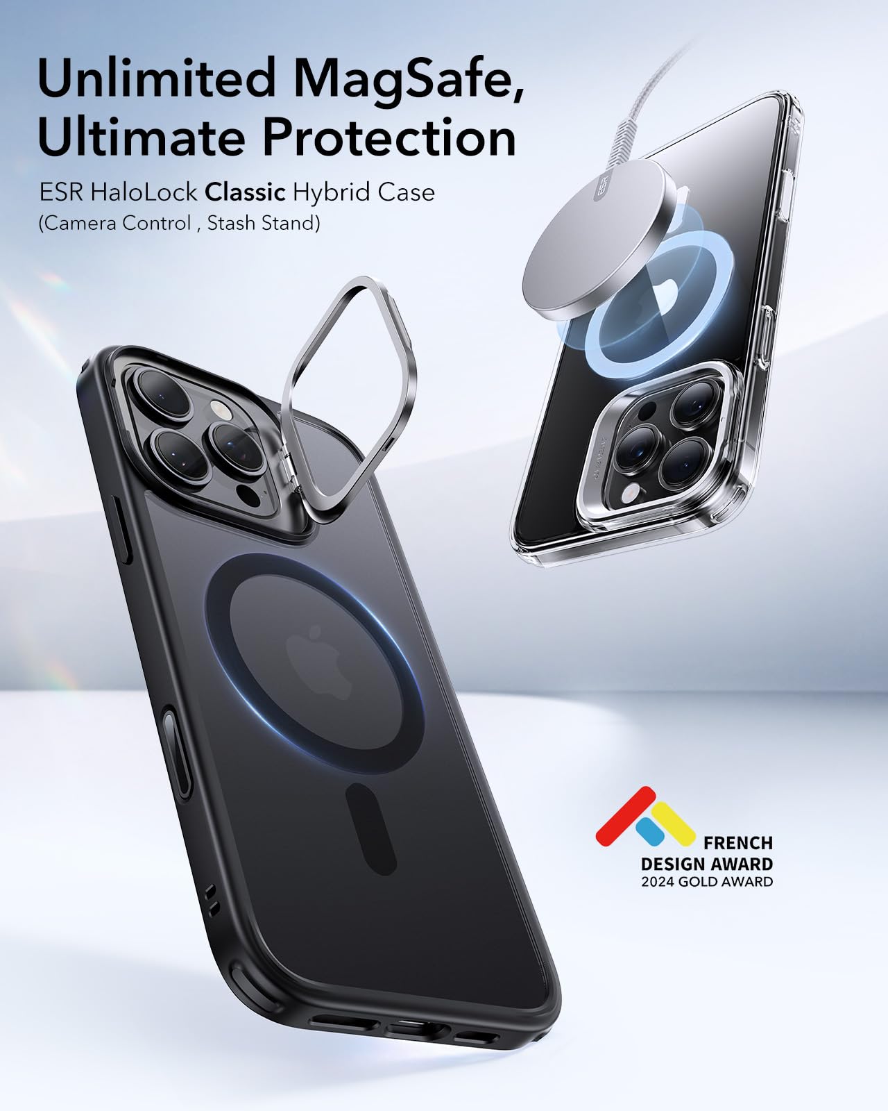 ESR for iPhone 16 Pro Max Case,Camera Control Button Compatible with MagSafe, Military-Grade Protective Case, Built-in Stash Stand Phone Case Classic Series, Frosted Black