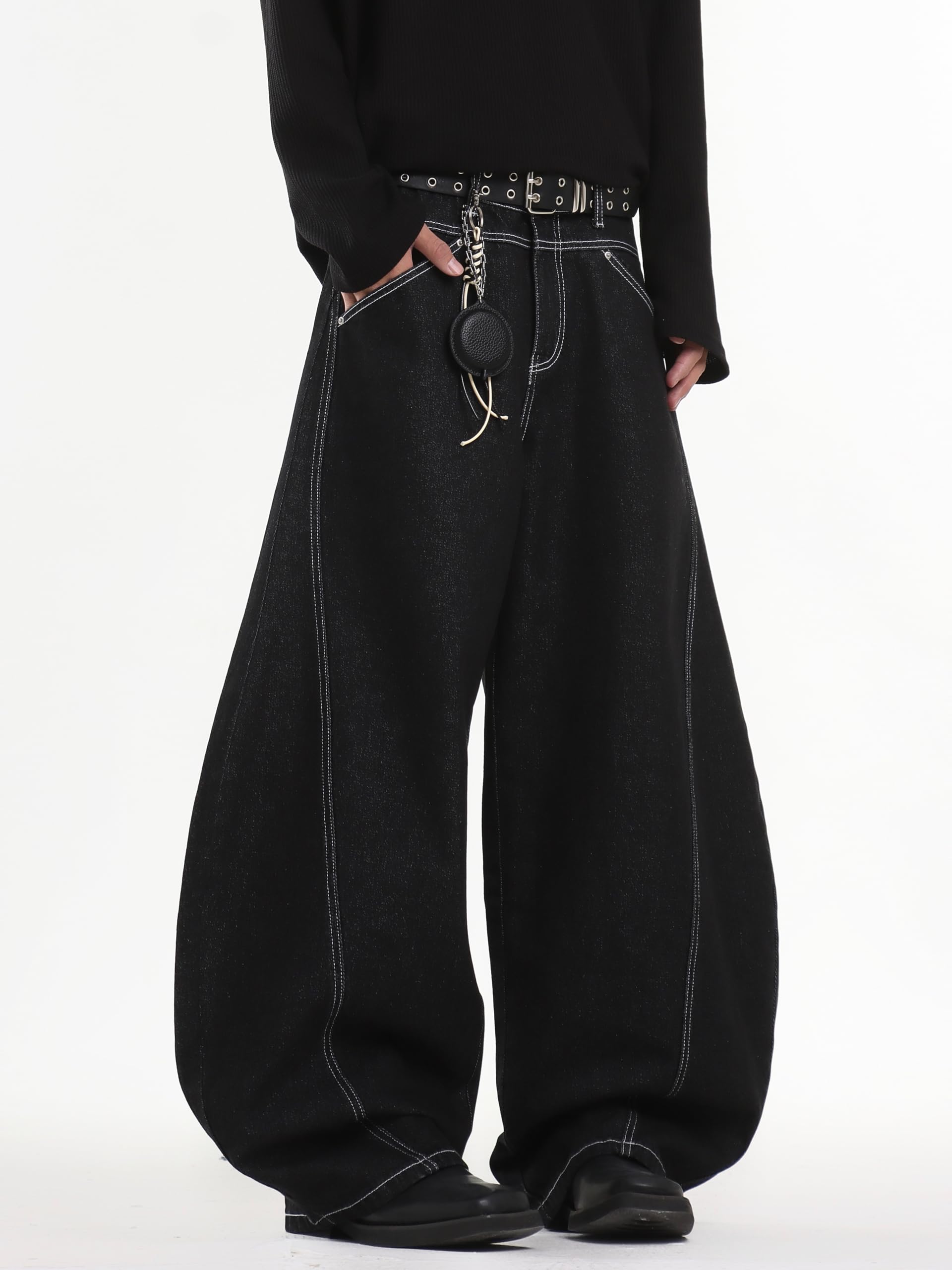 DFGIGT Baggy Barrel Jeans for Men Wide Leg Loose Fit Jeans Y2K Hip Hop Streetwear Denim Pants Oversized Relaxed Trousers 2000s Extreme Motion Skateboard Skate,E10 Black,Large