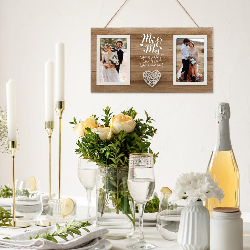 Calibron Personalized Wedding Gifts for Couples, Bridal Shower Gift for Bride, Mr & Mrs Photo Frame Holds 2pcs 4x6 Pictures, Unique Wedding Gifts for Newlyweds, Marriage Gift for Her/Him
