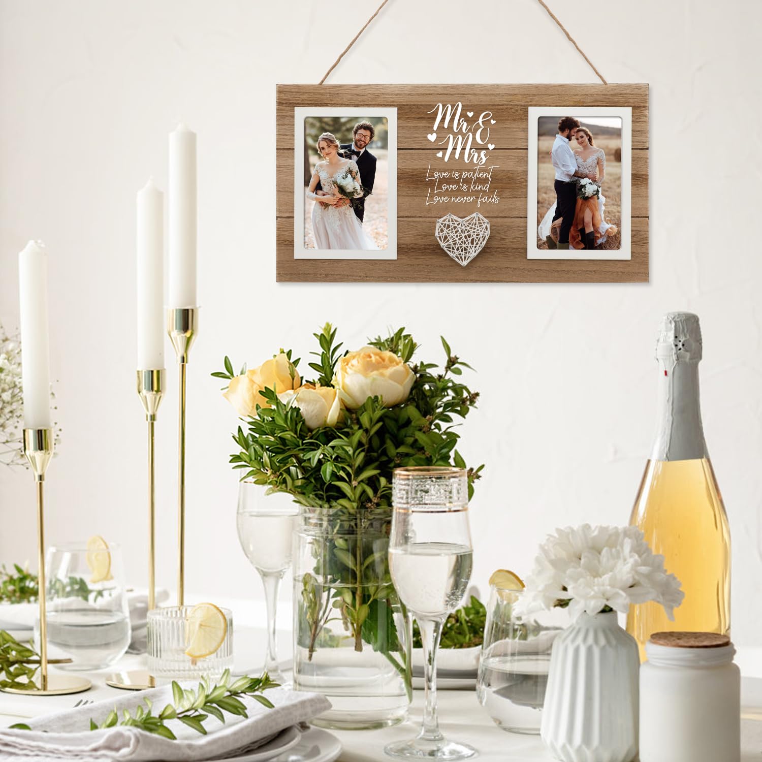 Calibron Personalized Wedding Gifts for Couples, Bridal Shower Gift for Bride, Mr & Mrs Photo Frame Holds 2pcs 4x6 Pictures, Unique Wedding Gifts for Newlyweds, Marriage Gift for Her/Him