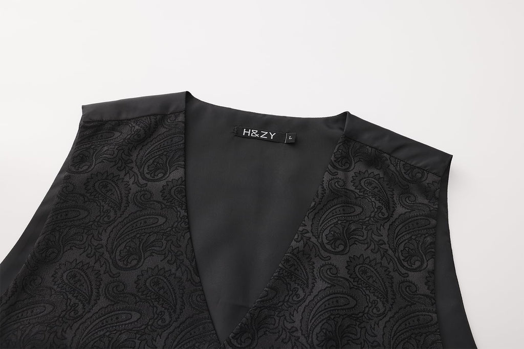 H&ZY Mens Suit Vest Paisley Victorian Costume Jacquard Floral Formal Waistcoat Gothic Steampunk Vests Tie Set