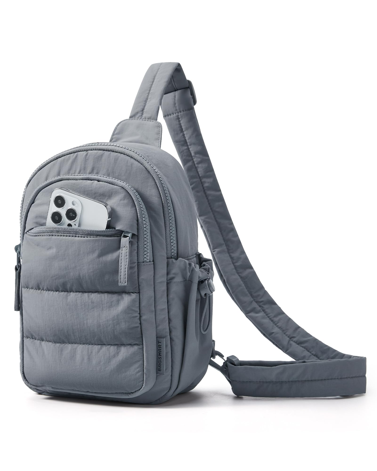 BAGSMART Small Sling Bag for Women, Puffer Crossbody Bag Purses Hobo Handbag Fanny Packs for Travel Hiking, Grey