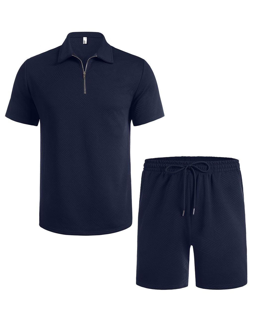COOFANDY Mens Tracksuit Casual 2 Piece Quarter Zip Polo Shirt and Shorts Set Athletic Jogging Sports Dark Blue