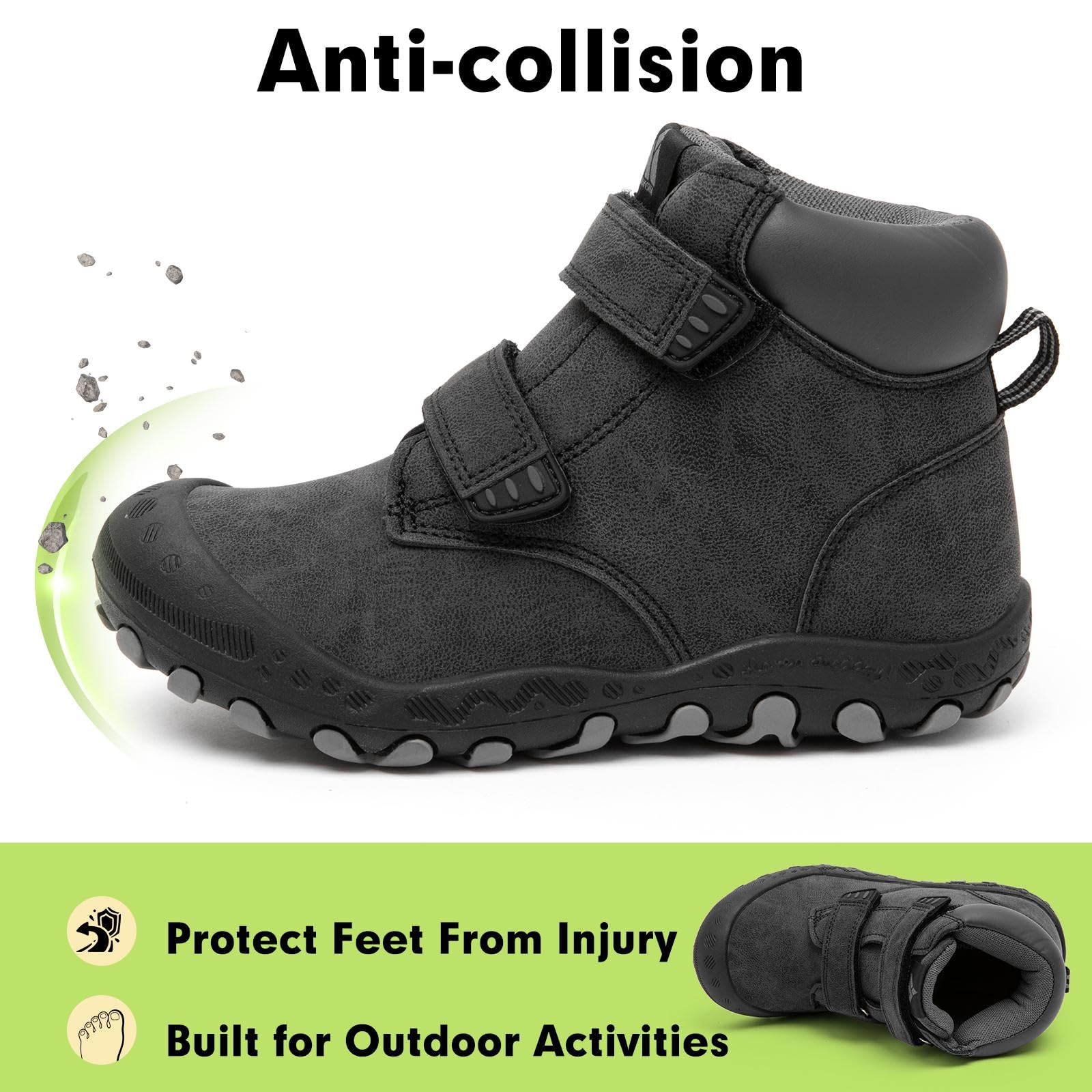 Mishansha Unisex-Child Outdoor Ankle Hiking Boots Boys Girls Trekking Walking Shoes with Hook and Loop C-black 10 Toddler