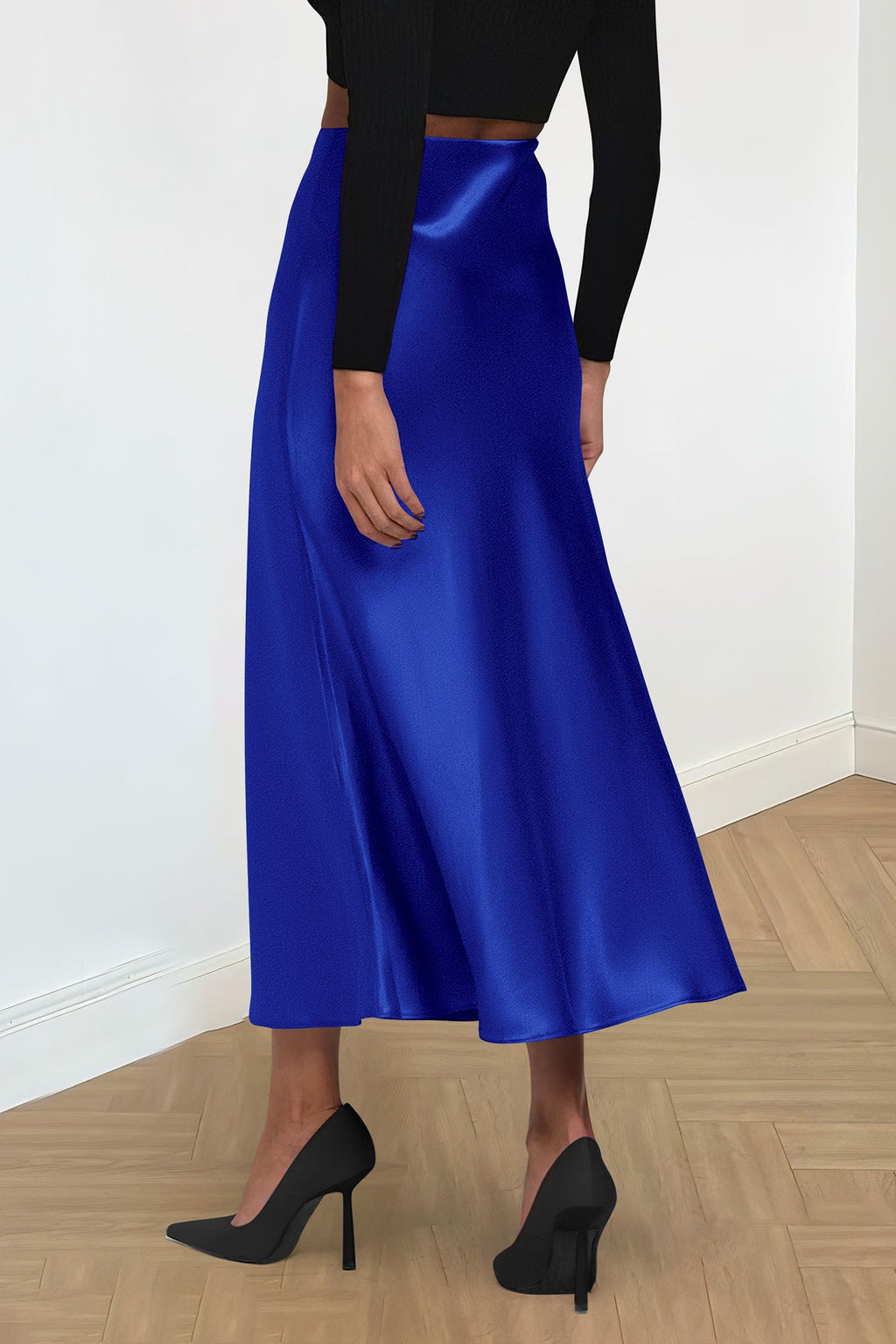 PRETTYGARDEN Women's Satin Skirts Dressy Casual 2025 Fall High Waisted Cocktail Wedding Flowy Elegant A Line Midi Skirt (Royal Blue,X-Large)