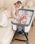 wayfong Baby Bassinet, Bassinet Bedside Sleeper with Wheels, Breathable Mesh Bedside Bassinet for Baby, Mosquito Net, Storage Basket, 6 Height Adjustable, Easy to Assemble