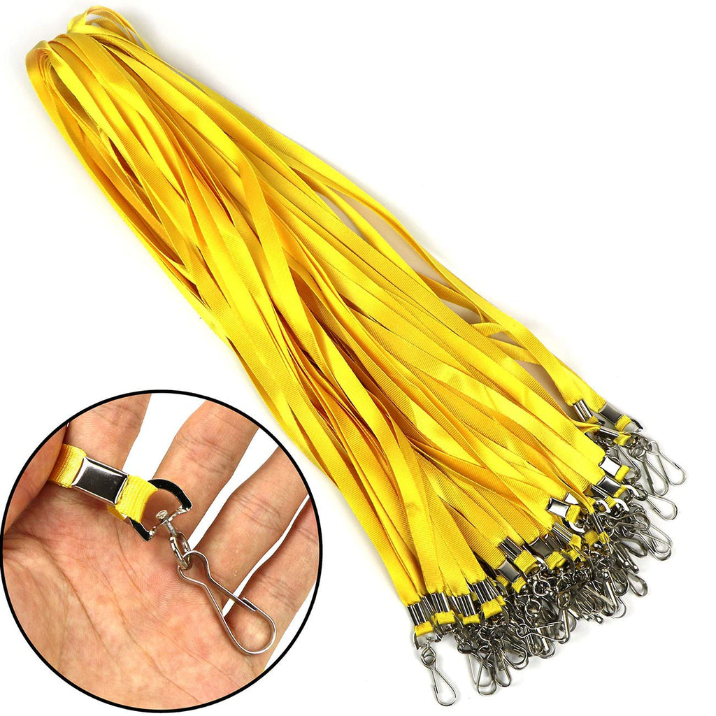 Beebel Yellow Lanyards 100 Pcs Lanyard for Id Badges Flat Lanyard with Badge Clip with J-Hook (Yellow)