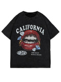 WDIRARA Men's Lip Graphic Tees Vintage Hipster Hip Hop Crew Neck Y2k T-Shirt Streetwear Top Black Red Medium