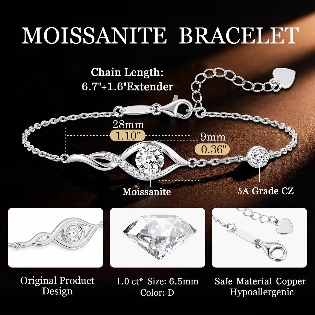 ANDSO Moissanite Infinity Bracelets for Women, 18K Gold Plated/ Rhodium Plating Bracelet, Adjustable Anniversary Birthday Mothers Day Christmas Valentines Jewelry Gifts for Wife Her Mom (White Gold Plating Round)