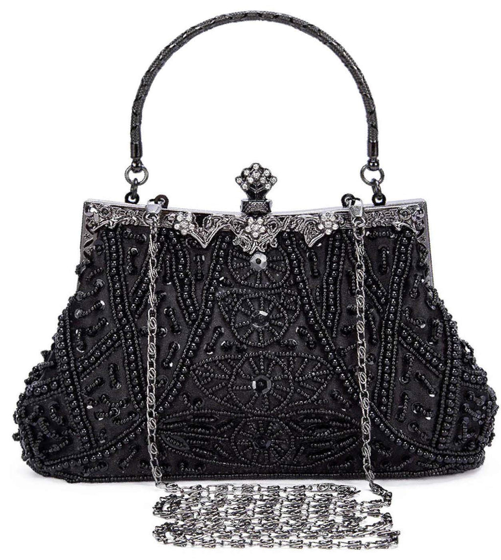 Selighting 1920s Vintage Beaded Clutch Evening Bags for Women Formal Bridal Wedding Purse Prom Cocktail Party Handbags Black Handbags