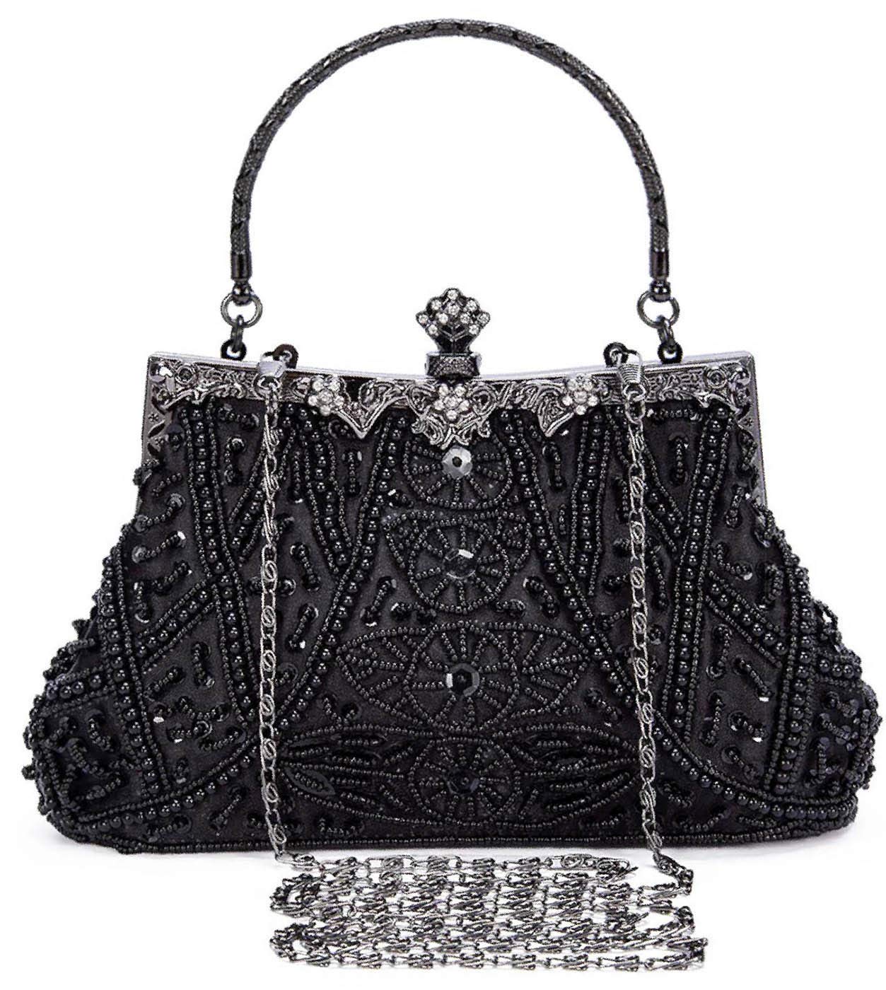 Selighting 1920s Vintage Beaded Clutch Evening Bags for Women Formal Bridal Wedding Purse Prom Cocktail Party Handbags Black Handbags