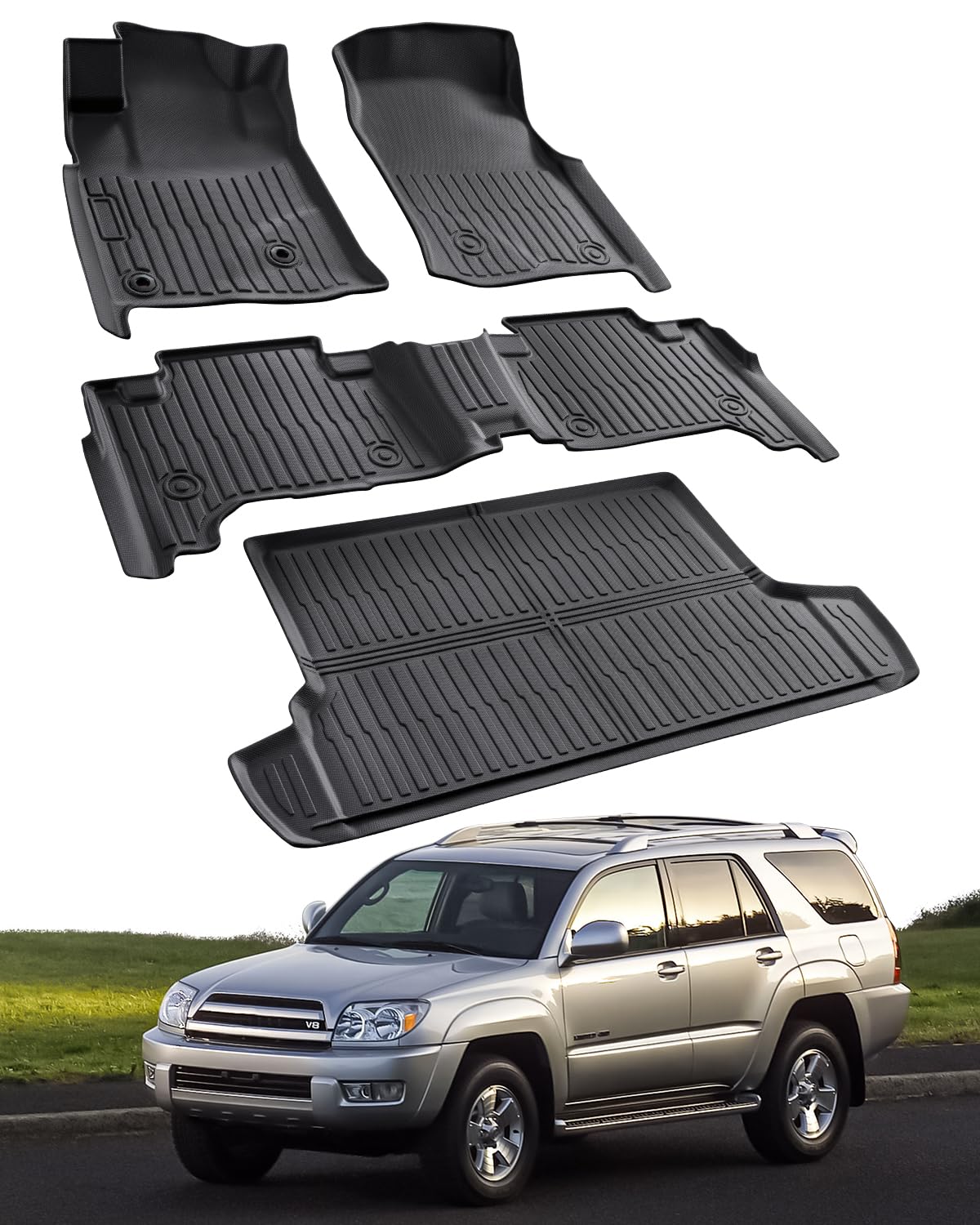 Car Floor Mats for Toyota 4Runner: 2003-2009 (4th Gen) Cargo Trunk Liner, All Weather Accessories Rubber Carpet Custom Fit for Toyota 4 Runner 2003 2004 2005 2006 2007 2008 2009 SUV (Only 5 Seat Model