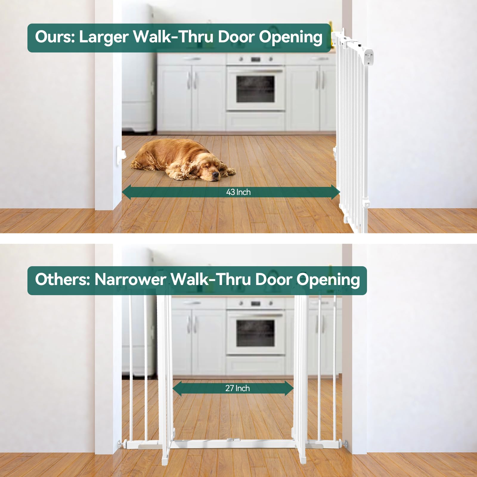 Babelio Baby Gate for Stairs, Kitchen & Doorways, 26-43" W 28" H No Bottom Bar| Easy Installation| One-Handed Operation| Auto-Close| Hardware Mount (Drill Needed) Safety Dog/Pet Gate Indoor (White)