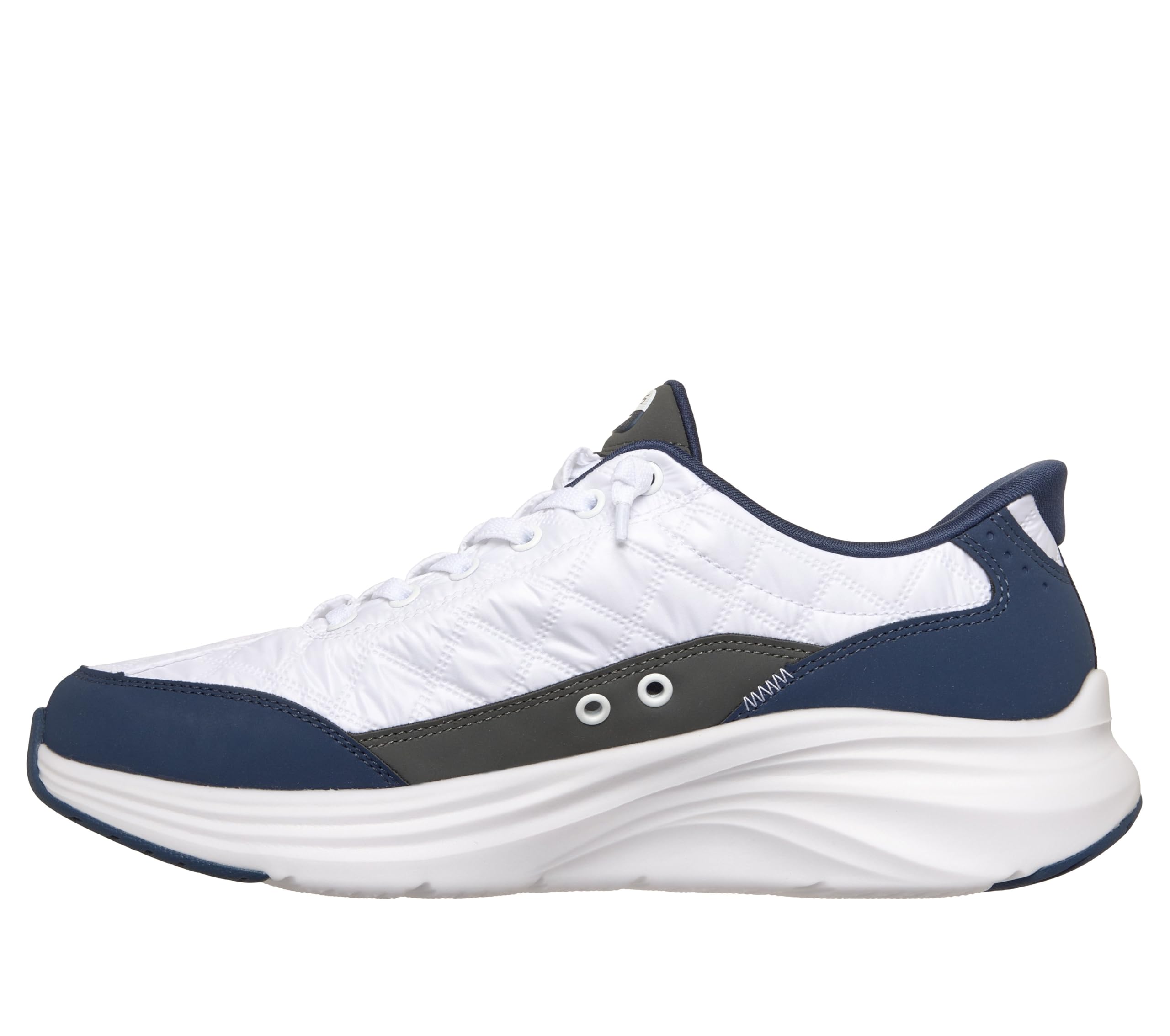 Skechers Men's Contour Foam Cozy Fit Hands Free Slip-in Sneaker,White/Navy,9 Wide