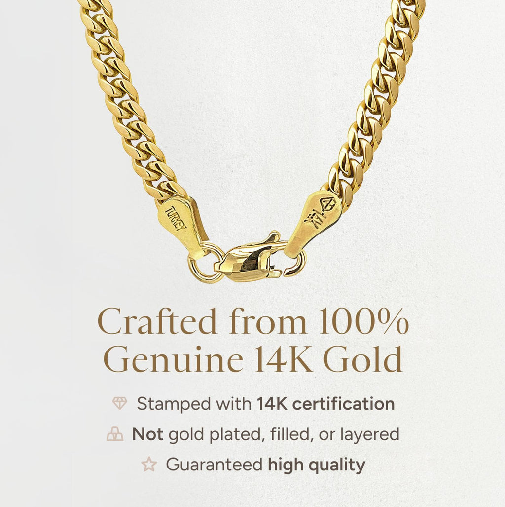 JEWELHEART 14K Gold Miami Cuban Link Chain Men - 1.85mm Diamond Cut Cuban Curb Chain - Dainty Yellow Real Gold Necklaces For Women with Lobster Clasp 16"