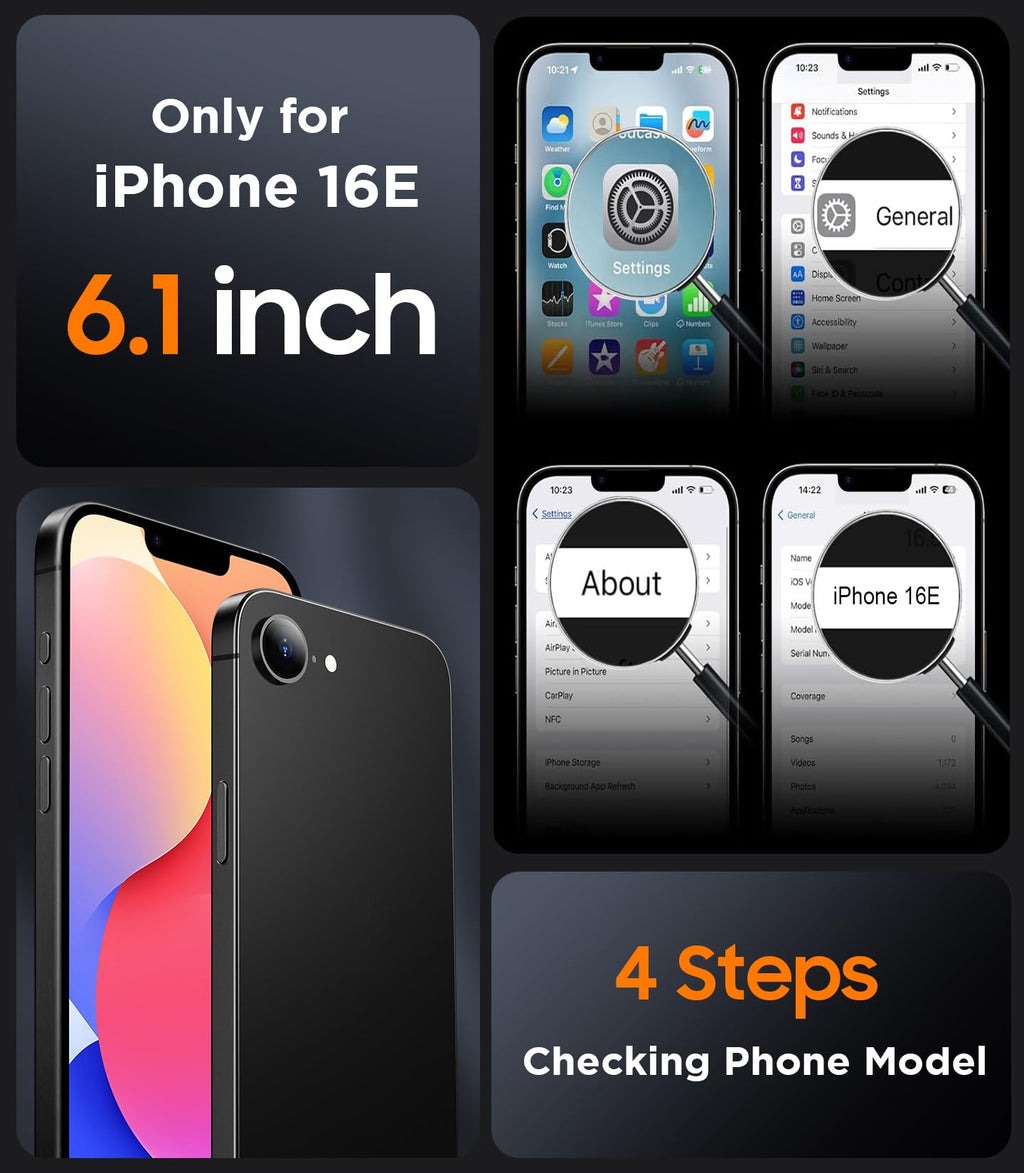 SPIDERCASE Designed for iPhone 16e Case, Magnetic Translucent Matte Case with 2PCS Tempered Glass Screen Protector Slim Phone Case for iPhone 16E 6.1'', Black