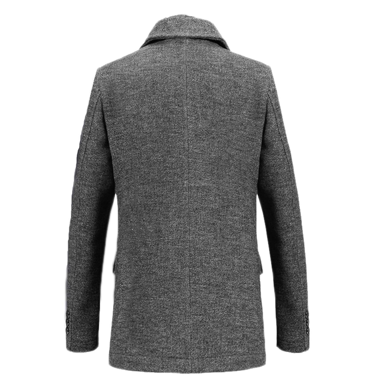 INVACHI Mens Wool Blend Coat Winter Trench Coat with Detachable Soft Scarf Single Breasted Overcoat