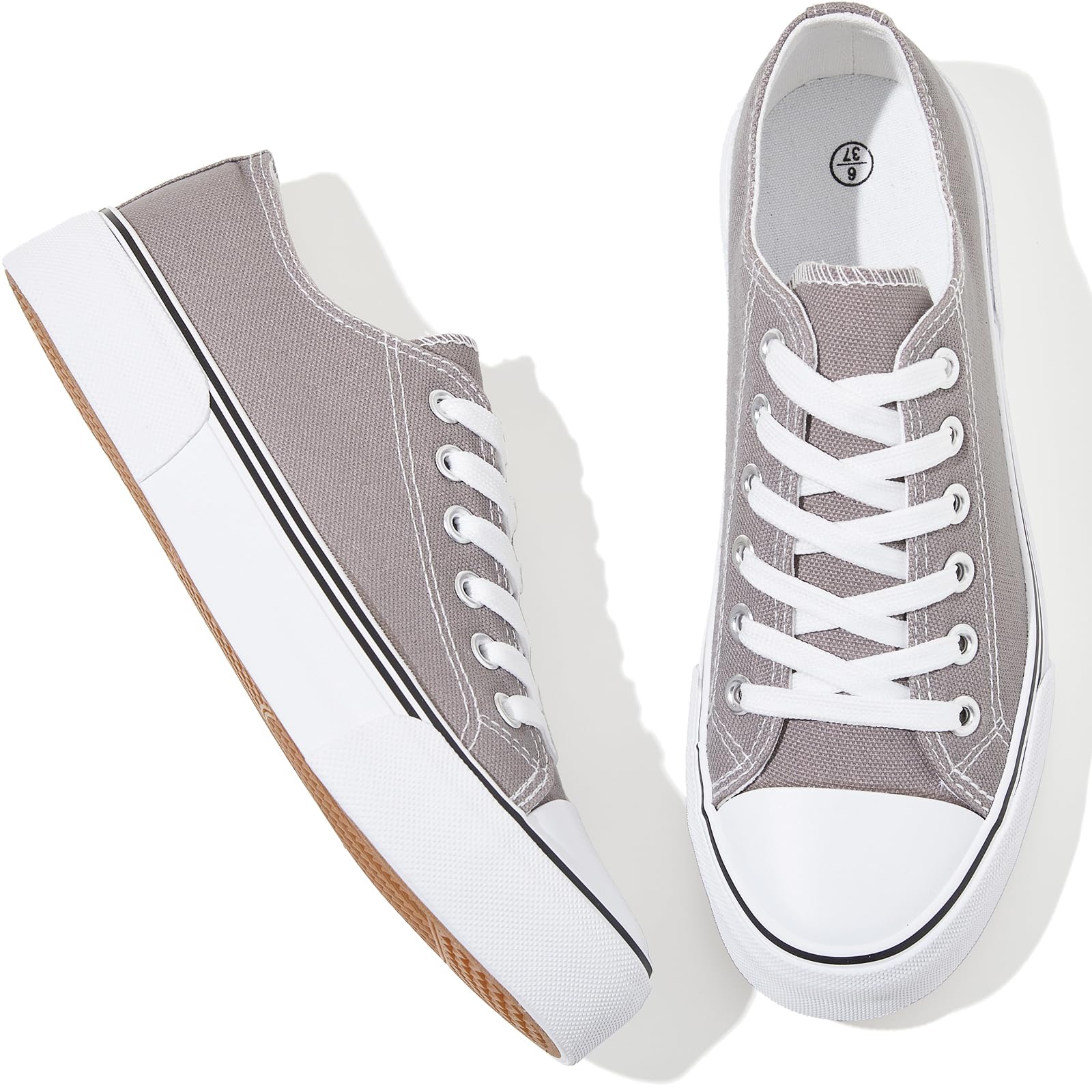 Adokoo Canvas Tennis Shoes for Women Low Top Casual White Black Sneakers for Women Lace Up Fashion Comfortable Walking Shoes (Grey,8.5)
