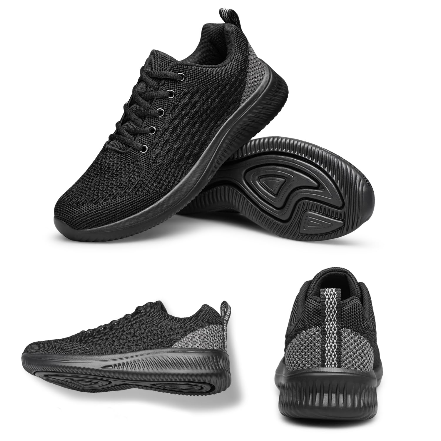 AMANSSE Men's Walking Shoes Non Slip Running Sneakers Lightweight Breathable Tennis Shoes Workout Athletic Sneakers Black Size 10.5