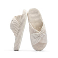 Chantomoo Slippers for Women Memory Foam House Bedroom Corduroy Bow Crossbands Slipper Shoes Comfy Trendy Gift Slippers Beige Size7 8 6.5