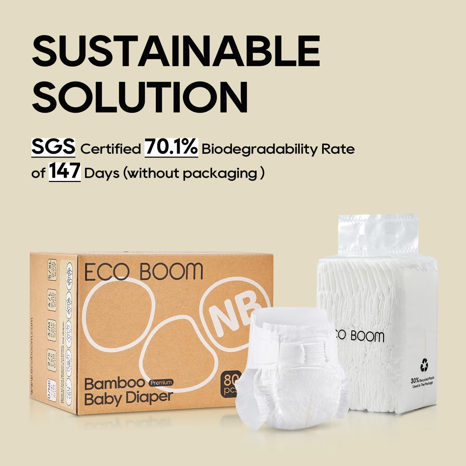 ECO BOOM Preemie Diapers, Viscose from Bamboo Diapers, Natural Soft Disposable Nappies for Infant, Size 0 Suitable for up to 7 lbs (Newborn - 80 Count)