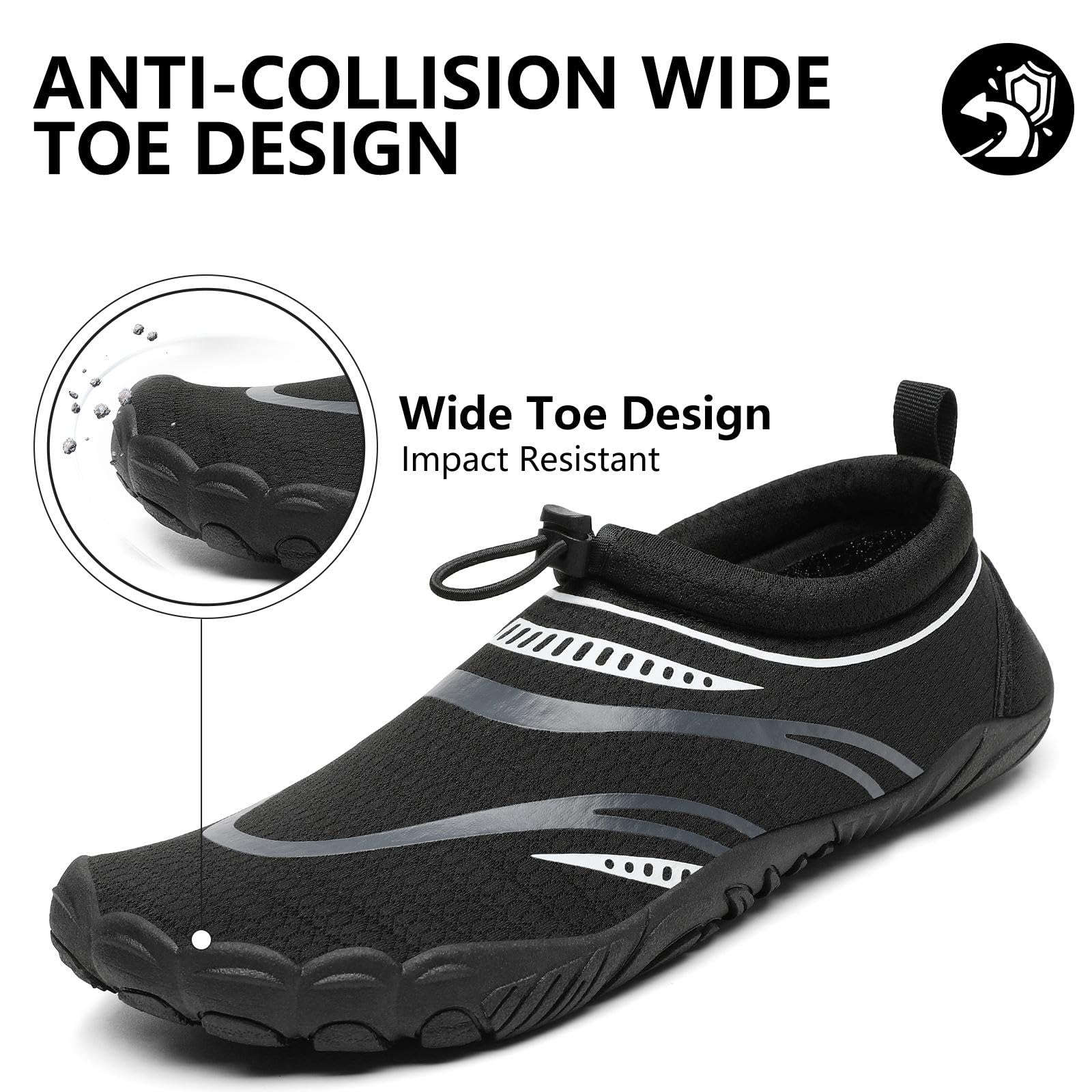 Mishansha Breathable Water Shoes for Women Non-Slip Beach Shoes Quick Dry Surfing Kayaking Fishing Five Toes Coal Black-E0153 7.5 Women/5.5 Men
