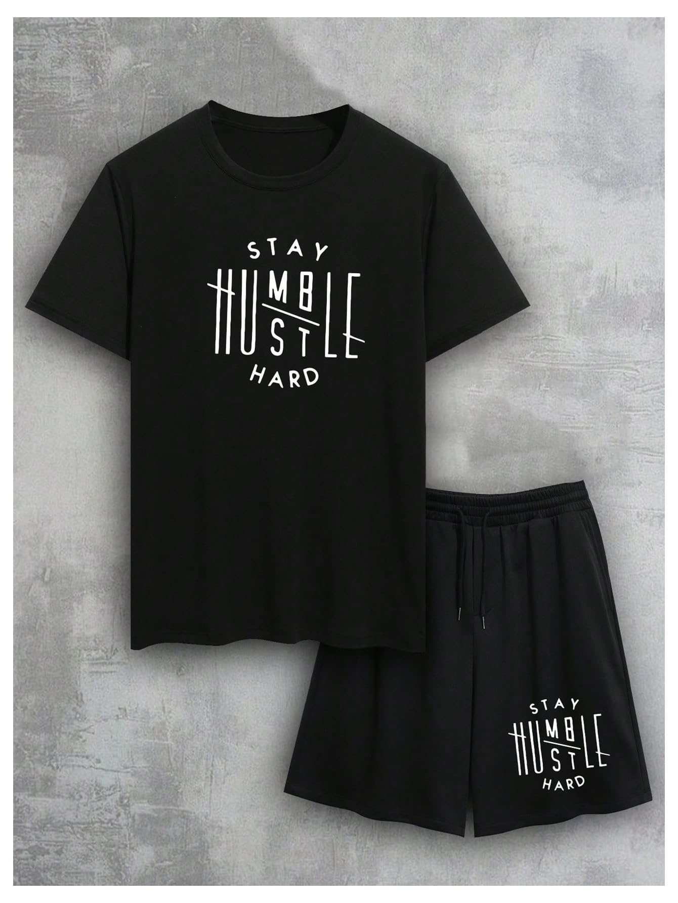 WDIRARA Men's 2 Piece Short Sets Graphic Print Short Sleeve T Shirts and Drawstring Shorts Clothing Set Black Letter X-Large