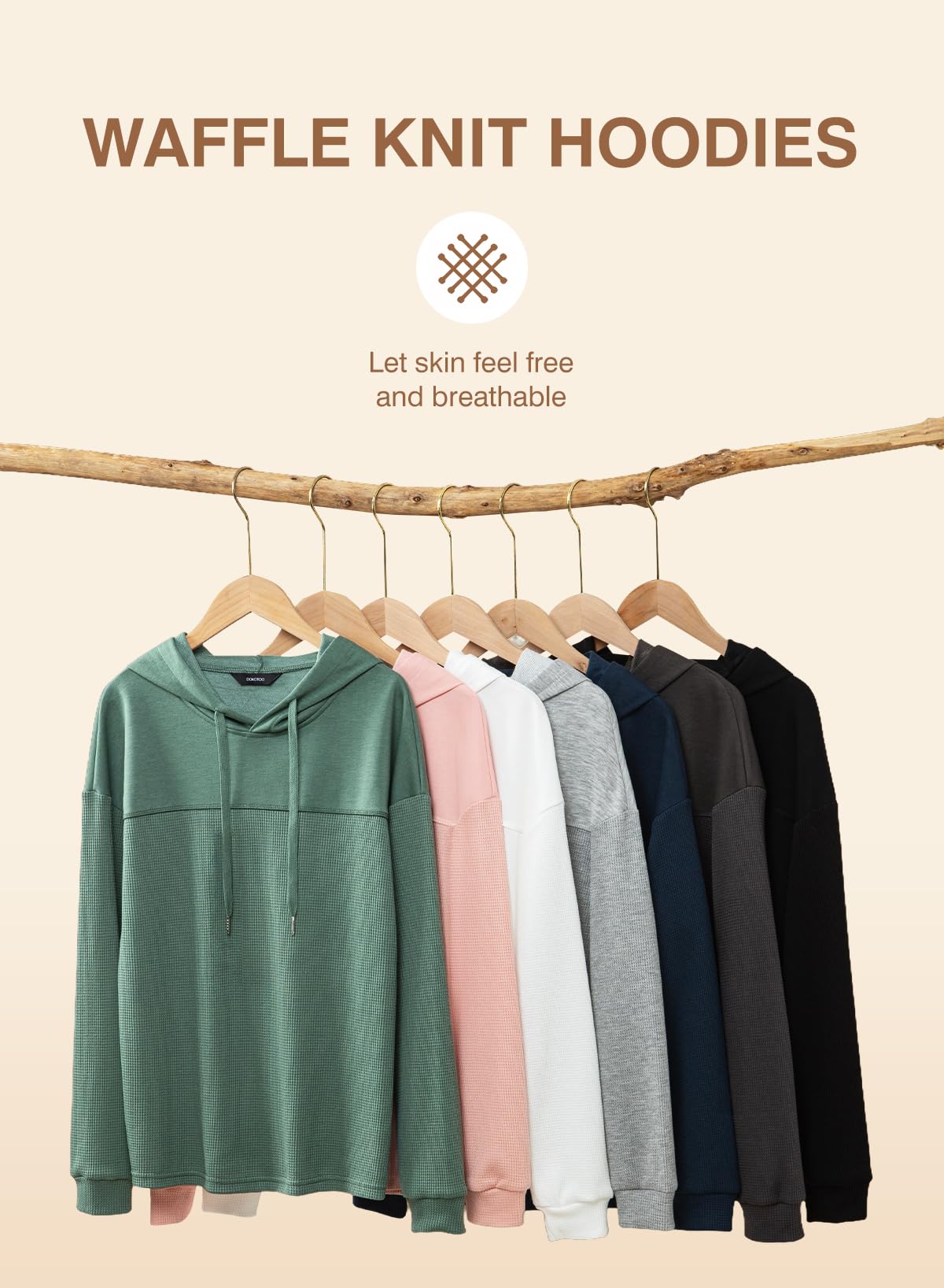 Dokotoo Sweatshirt for Women Trendy Waffle Knit Tops Casual Cute Solid Long Sleeve Women's Fashion Hoodies & Sweatshirts Fall 2025 Lightweight Drawstring Hoodie Dark Blue Large