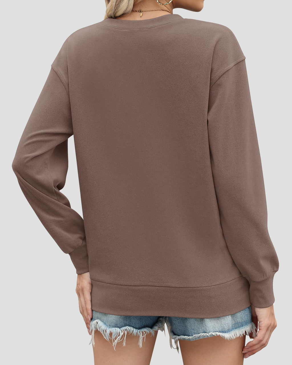 AUSELILY Women’s Crewneck Hoodless Sweatshirt Oversized Long Sleeve Pullover Tops with Pockets 2025 New X Decoration Coffee Brown Medium