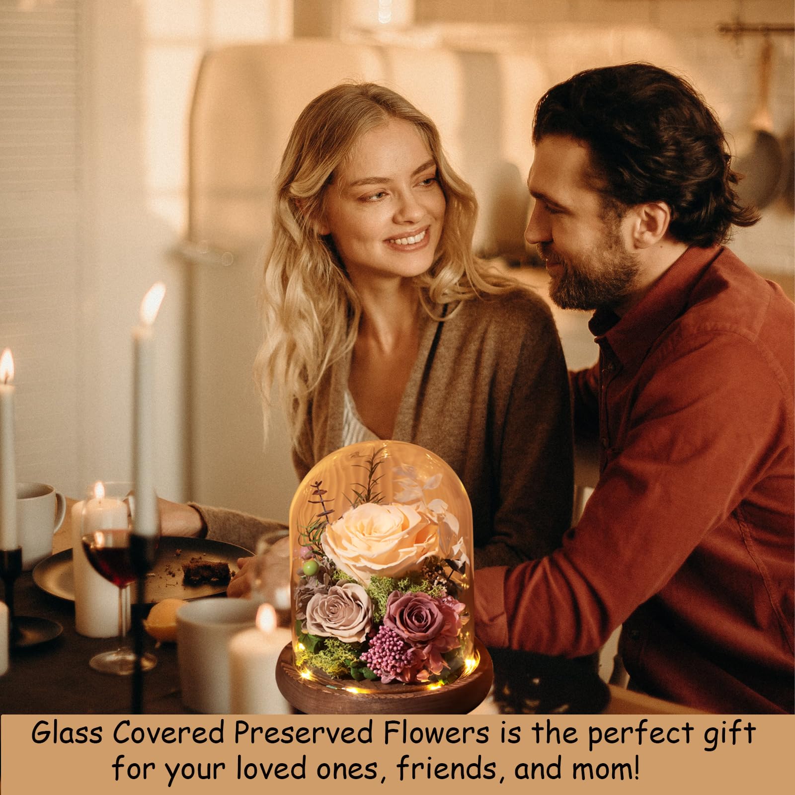 lovenfold Flowers for Delivery Preserved Rose Gifts for Her,Forever Roses Flowers in Glass Dome,Birthday Gifts for Women Mom Wife Friend(Champagne Rose)