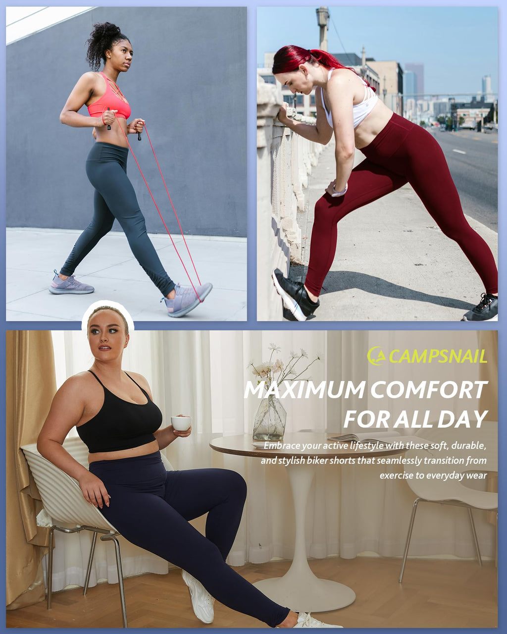 CAMPSNAIL 4 Pack Leggings for Women - High Waisted Tummy Control Yoga Pants for Workout Gym Black Leggings Plus Size Dance