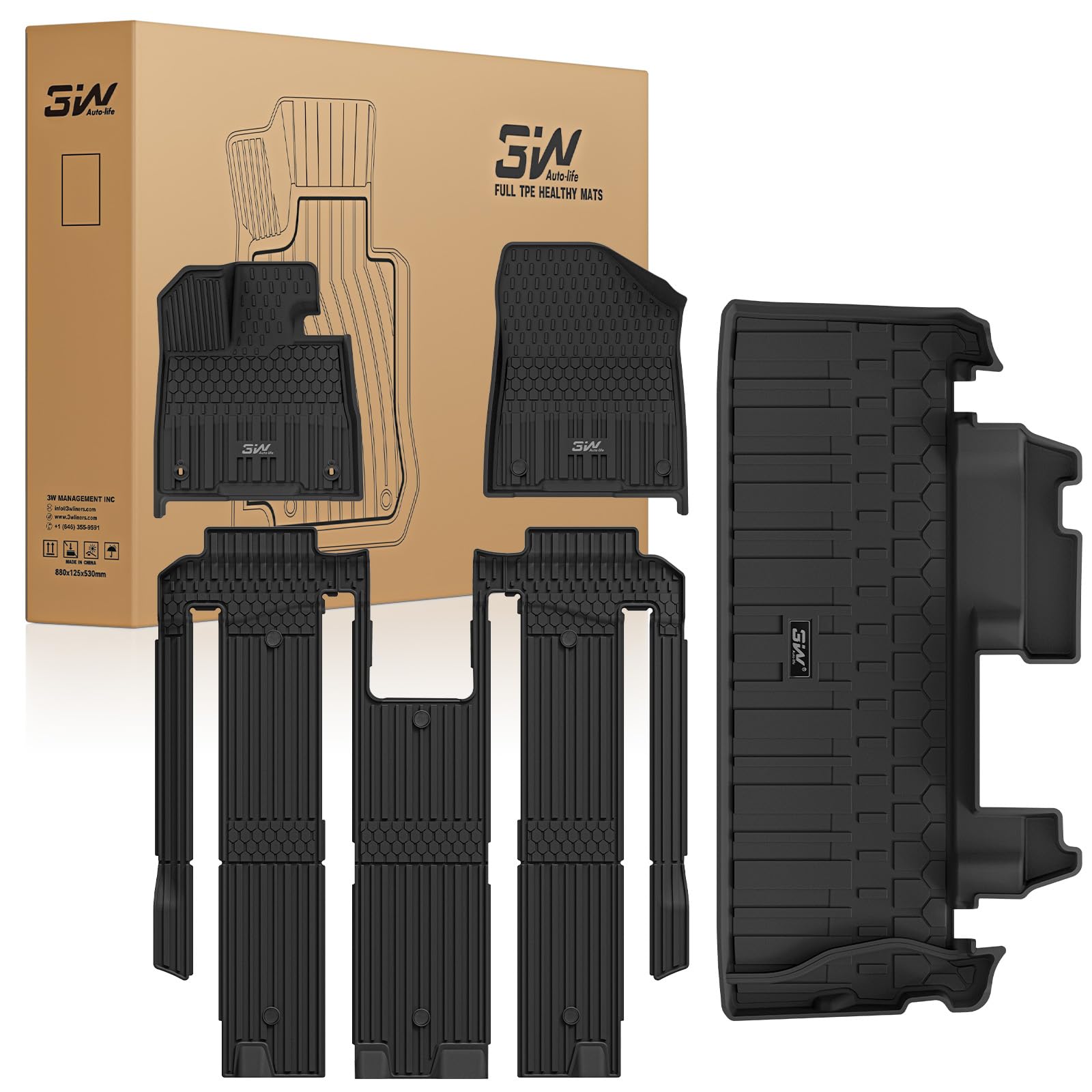 3W Floor Mats & Cargo Liner Fit Toyota Sienna 2024-2026 (Only for Platinum Version with Refrigerator) TPE Custom Fit Floor Liner and Trunk Mat for Sienna 7 Seat (w/o Spare tire)