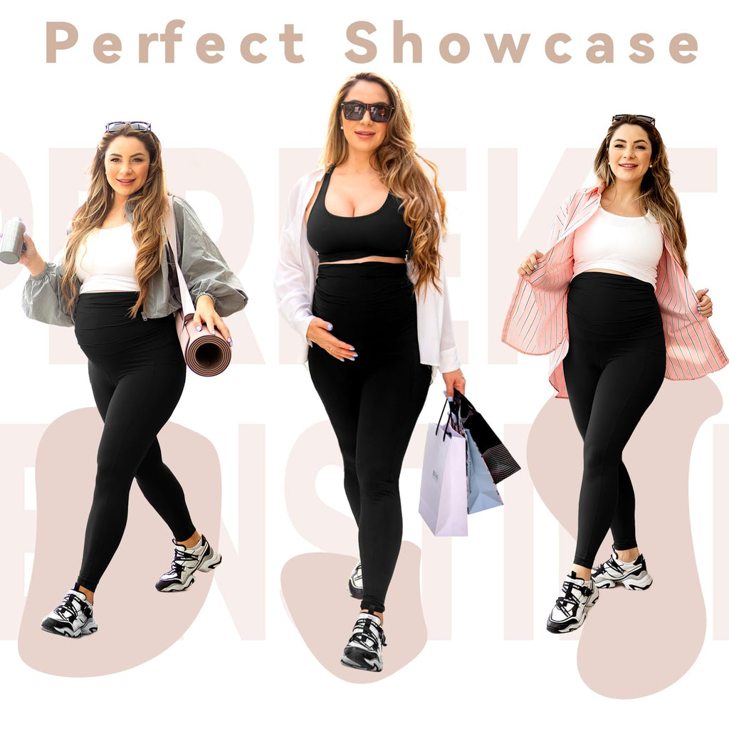 Walifrey Women's Maternity Leggings with Pockets Over The Belly,Pregnancy Yoga Pants Activewear Workout Leggings Burgundy M