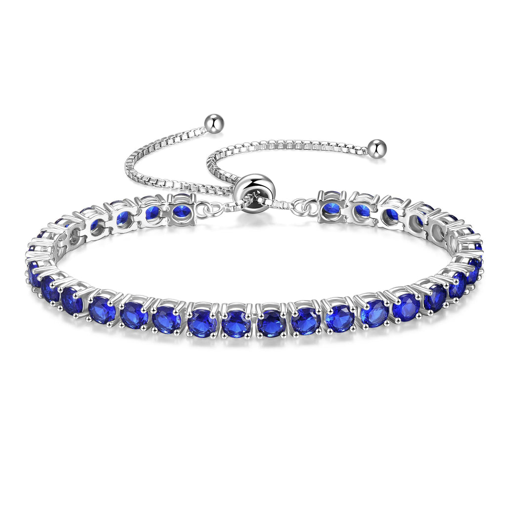 FANCIME September Birthstone Jewelry Blue Sapphire Bracelet for Women Sterling Silver 4mm Gemstone Tennis Bracelet Bolo Adjustable Chain Fine Jewelry Birthday Gifts for Women Mom Wife Her