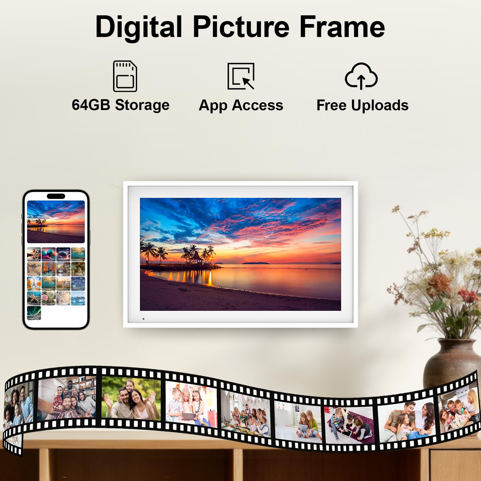 Linkdaze Digital Calendar 15.6" Digital Wall Planners for Family Schedules, Electronic Calendar with 1920*1080 Interactive Touchscreen, Digital Photo Frame Built-in 64GB Memory, Smart Calendar-White