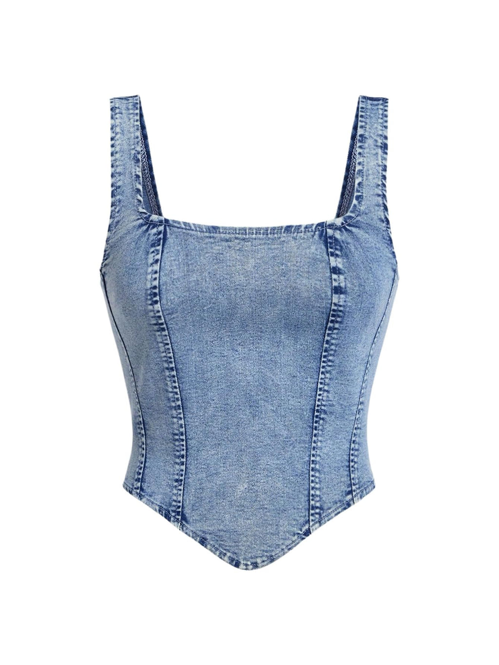 WDIRARA Women's Denim Corset Tank Top Asymmetrical Hem Crop Tops Sleeveless Zip Up Back Tanks Light Wash Small