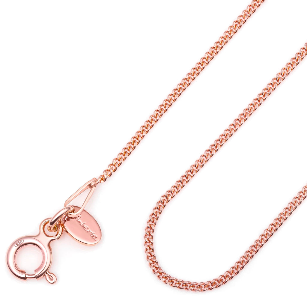 Amberta 14K Rose Gold Plated on 925 Sterling Silver 1.3 mm Curb Chain Necklace Length 20" inch / 50 cm (20)
