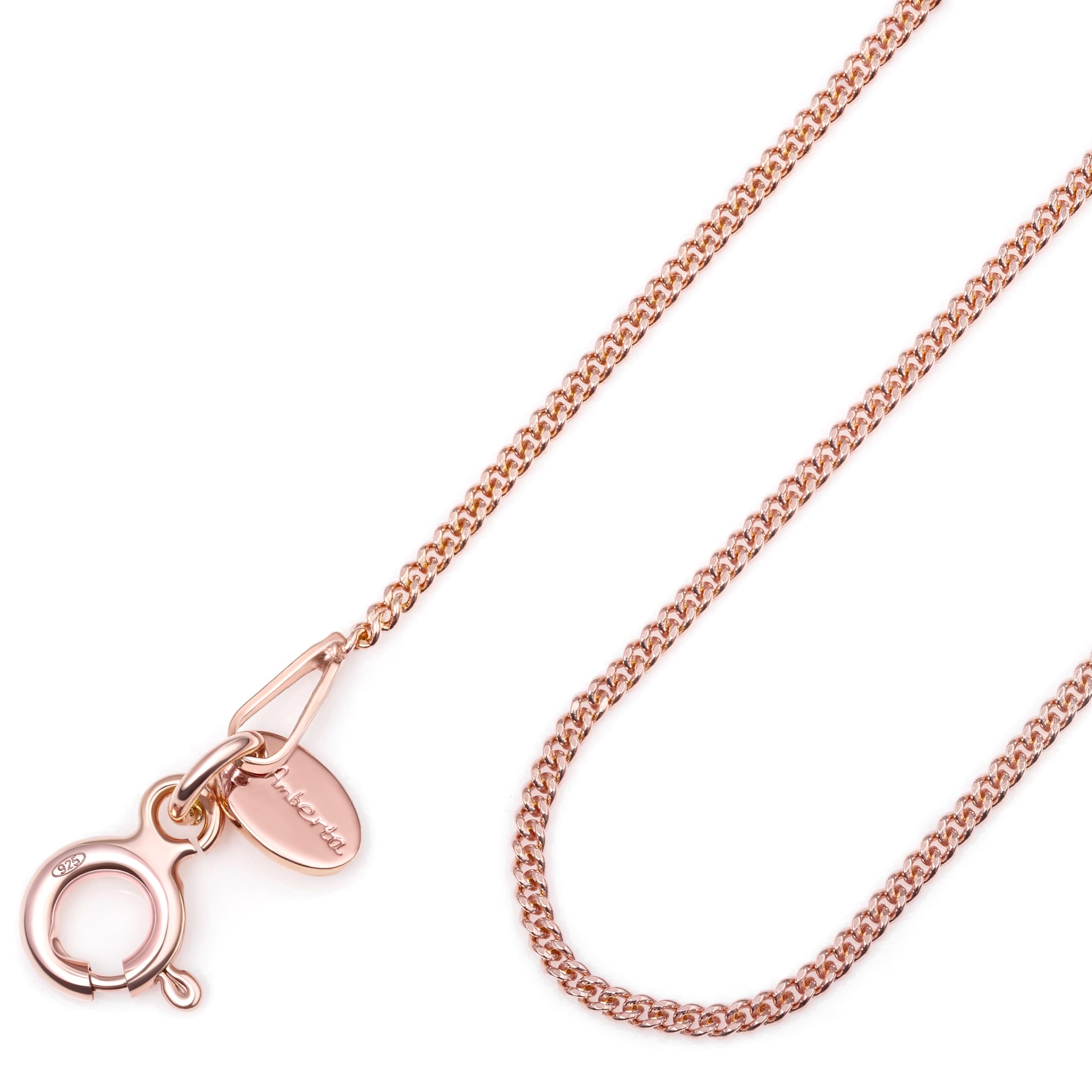 Amberta 14K Rose Gold Plated on 925 Sterling Silver 1.3 mm Curb Chain Necklace Length 20" inch / 50 cm (20)