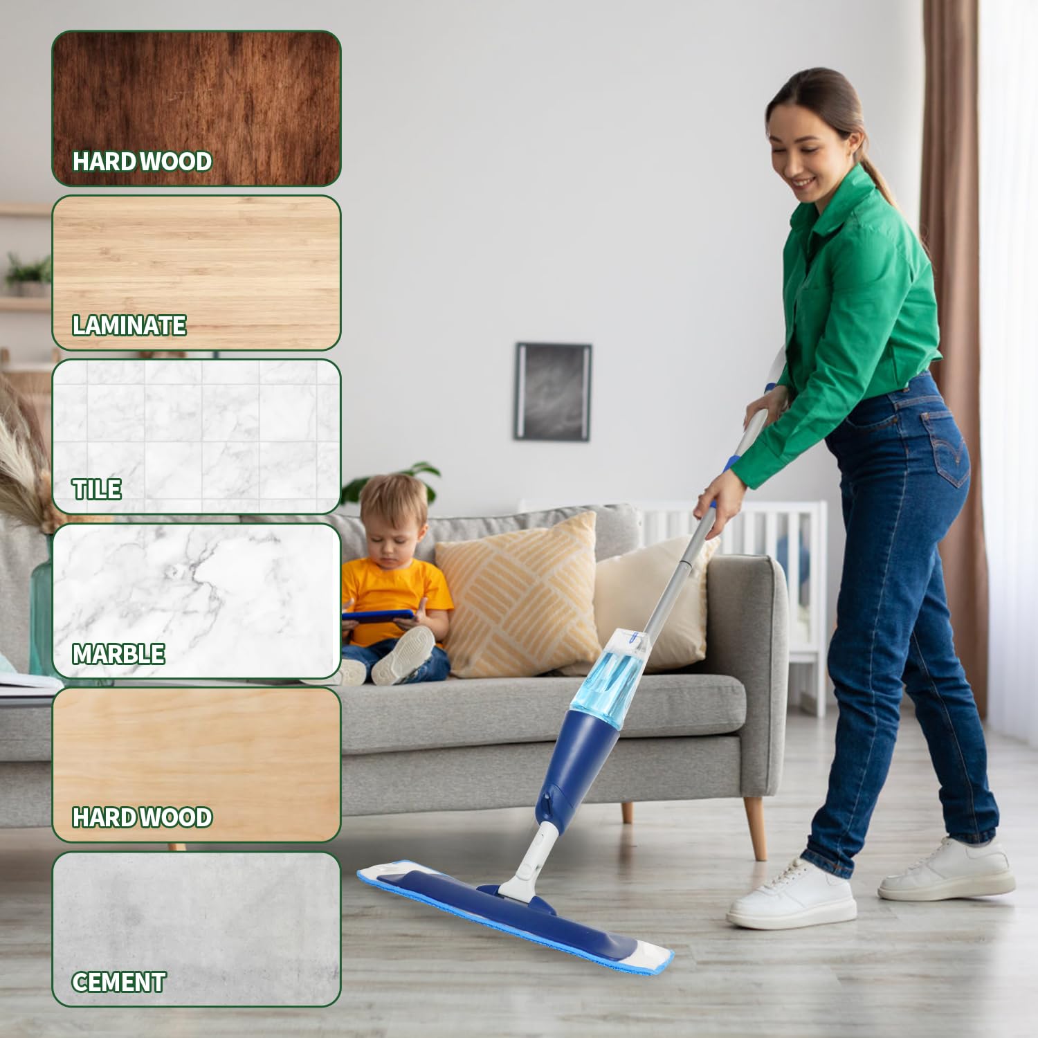 Vowanop 4 Pack Microfiber Cleaning Pads Compatible with Bona Mop, Reusable Microfiber Mop Pads for 18 Inch Mop, Hardwood Floor Replacement Cleaning Mop Pads, Machine Washes