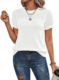 Dokotoo Summer Tops for Women Fashion 2026 Casual Solid Round Neck Pullover Sweaters Shirts Lightweight Short Sleeve Knit Hollow Out Cute Tunic Tops Elegant Loose Fit Tee Shirts Blouses White Small