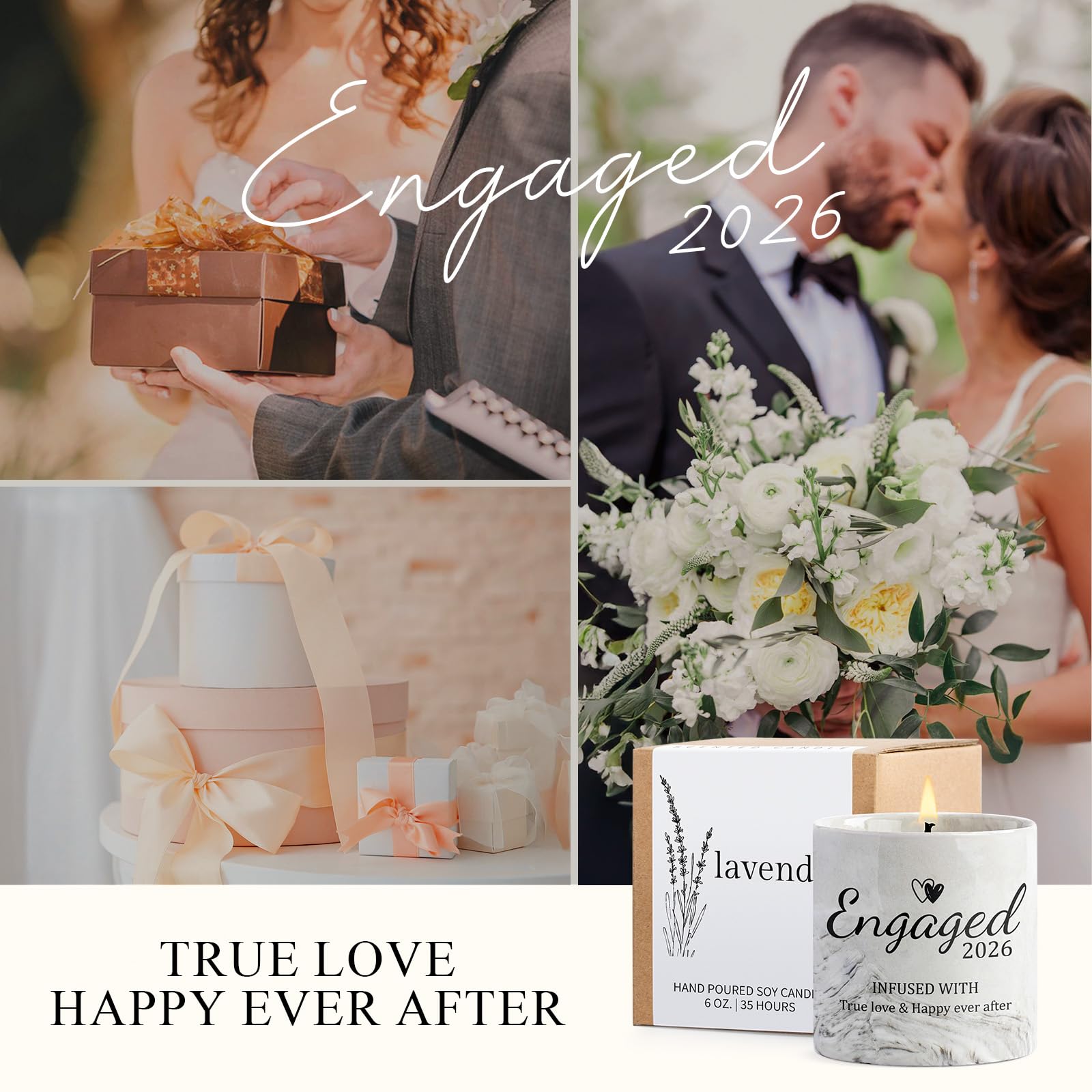 Engagement Gifts - Gift for Newly Engaged Couples, Fiance Gifts for Women, Bridal Shower, Wedding Bride Gift - Engaged Present 6 Oz Engaged 2026 Lavender Ceramics Candle