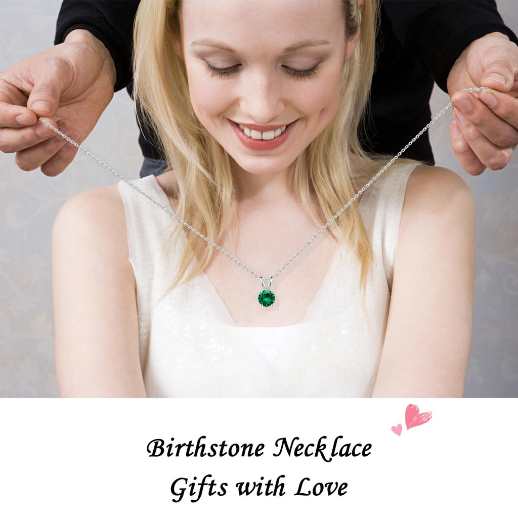 SMILEST Mothers Day Gifts for Mom Wife - Birthstone Necklace, 1CT Sparkle Round Cut Simulated Emerald Necklace 925 Sterling Silver Green May Birthstone Necklaces Mothers Day Jewelry Gifts