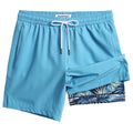 maamgic Mens Swim Trunks with Compression Liner 7 Inch Inseam Mens Bathing Suit Quick Dry Swimming Trunks Swimsuit Blue Leaf Large