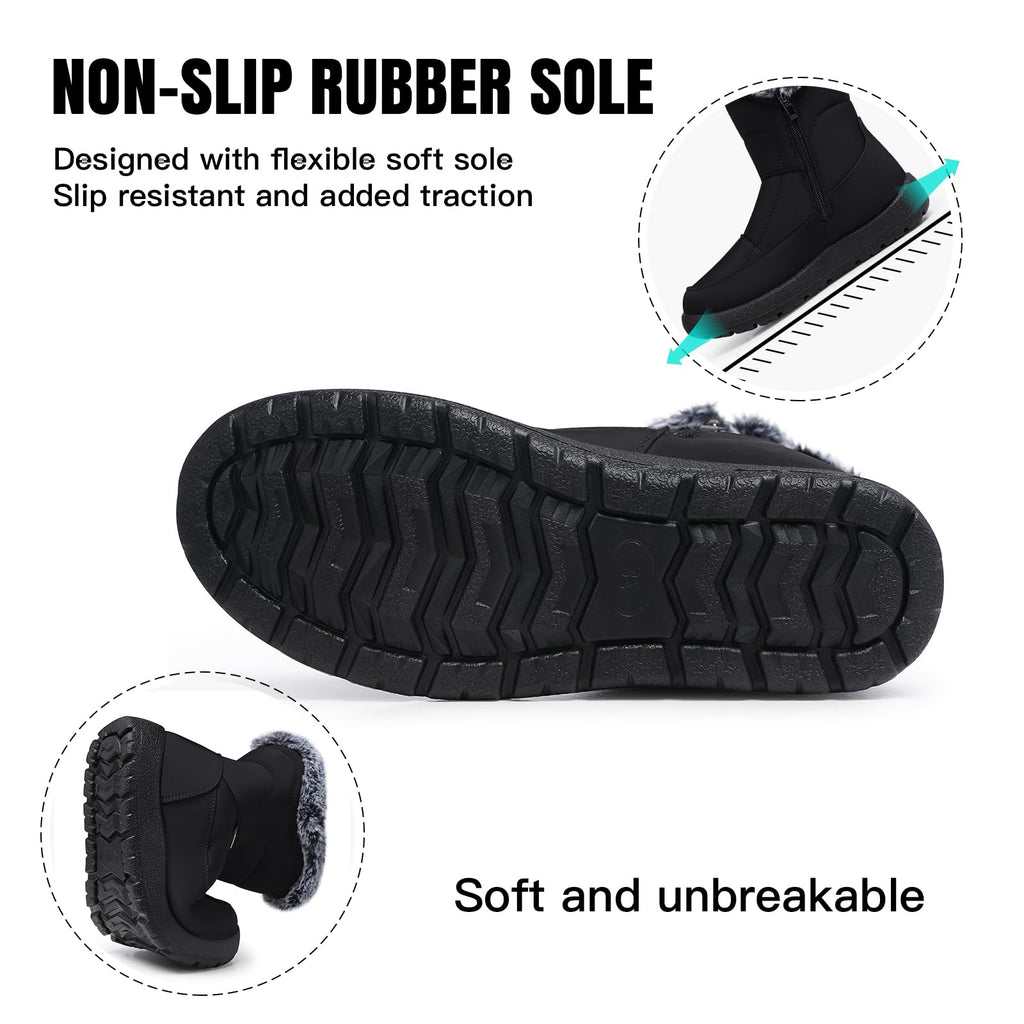 SHIBEVER Women's Snow Boots Winter: Waterproof Fur Lined Anti-Slip Ankle Booties Outdoor Comfortable Furry Women Snow Boot Black Size 9